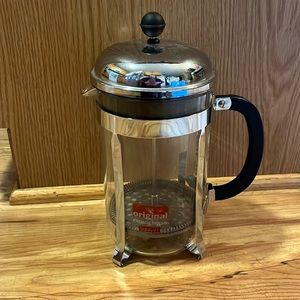 BODUM The Original French Press glass coffee footed carafe black handle EUC
